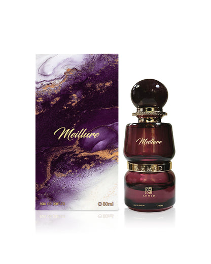 ahmed al maghribi meillure perfume bottle shows with its box against white background