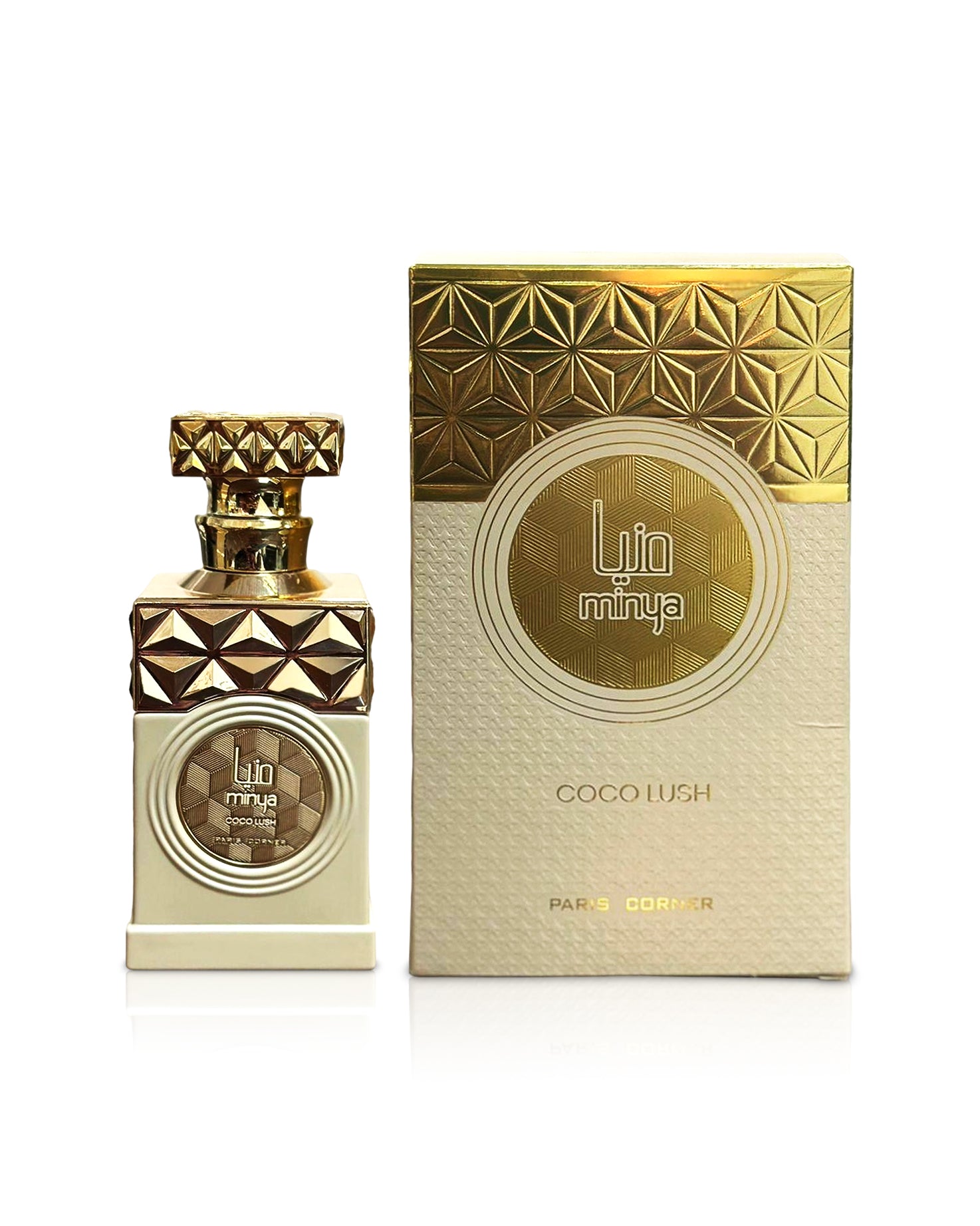 paris corner minya coco lush perfume bottle shows beside its box against white background