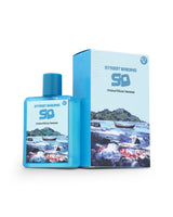 mauritius tease perfume bottle shows beside its packaging against white background