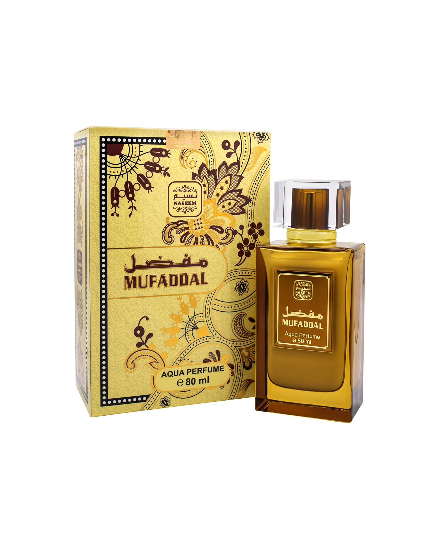 Mufaddal aqua parfum bottle and box against white background