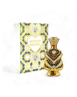 mystery essence perfume oil bottle shows beside its box against white background