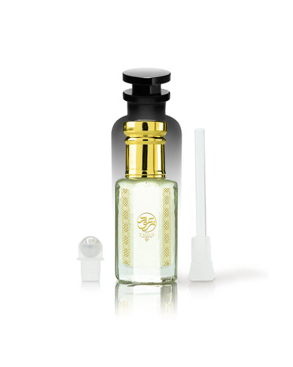 oud assam perfume oil bottle shows with pur oud perfume bottle behind aagainst white background