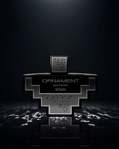 Ornament pour homme edp perfume bottle aphotograph over reflected surface against dark background