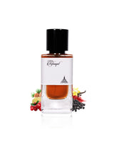 paris corner rifaaqat perfume bottle surrounded by fragrance notes like pepper and vanilla shows against white background