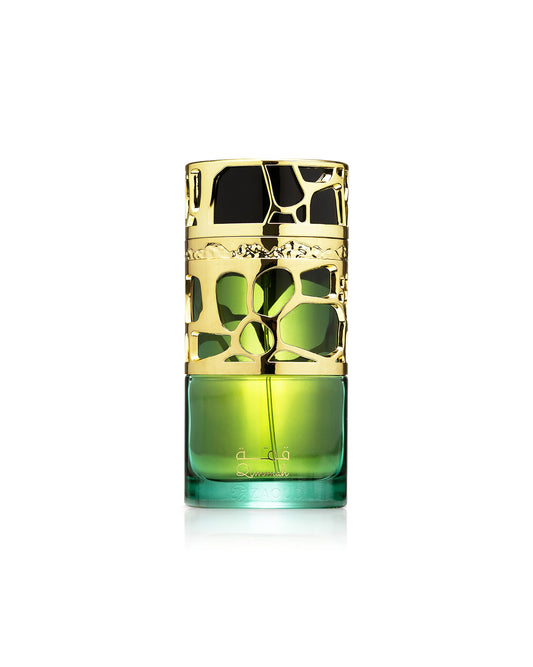 LATTAFA qimmah for women perfume bottle shows against white background