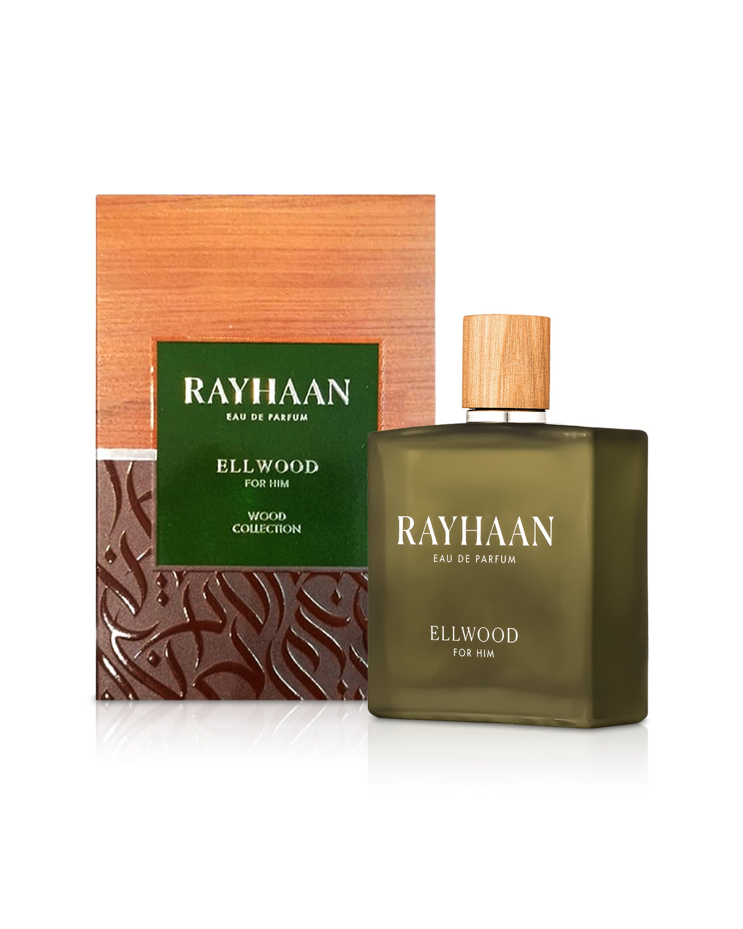 rayhaan ellwood perfume bottle shows beside its box against white background