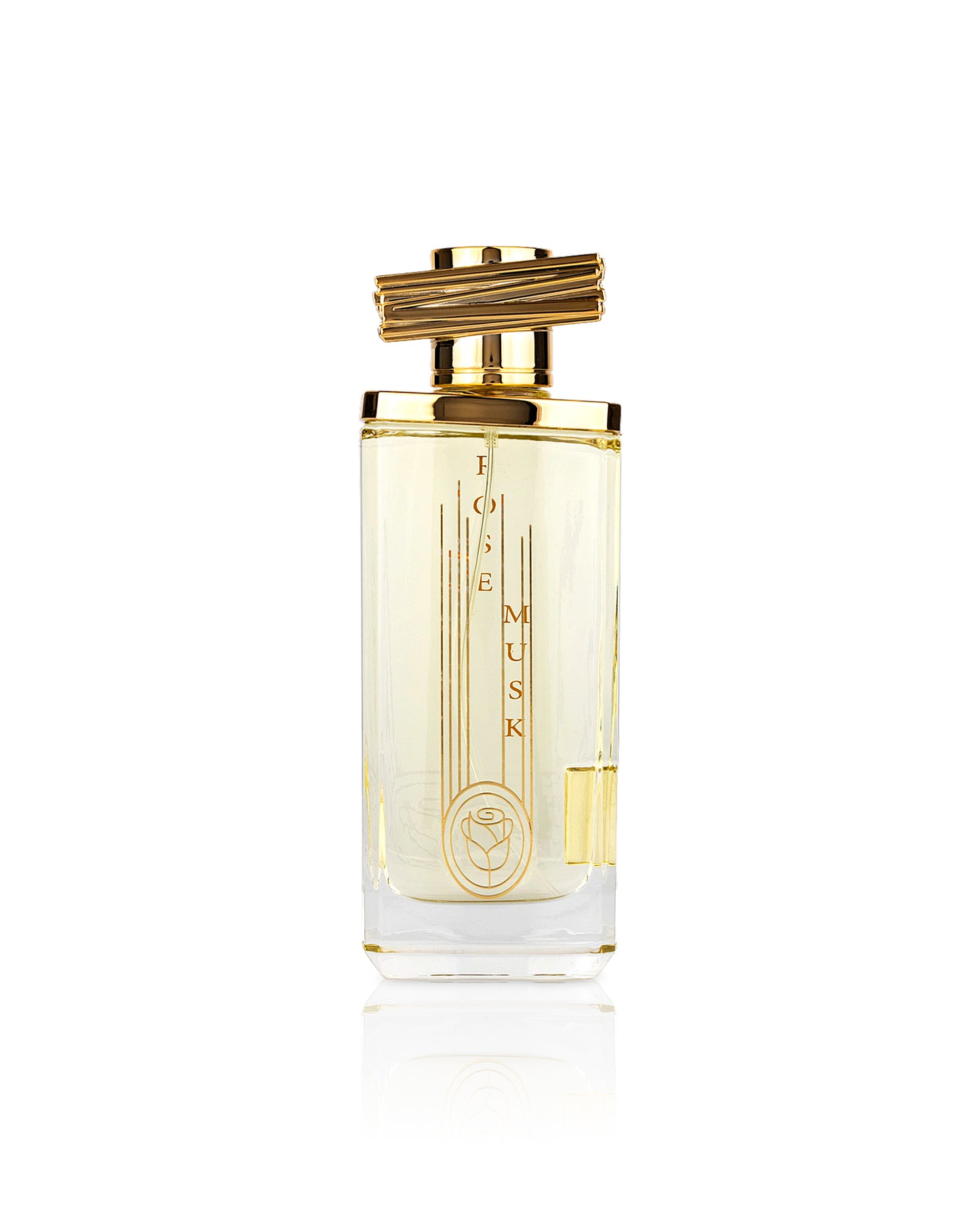 rose musk by maison asrar perfume bottle shows against white background