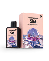 rise and bling dubai perfume bottle shows beside its packaging against white background