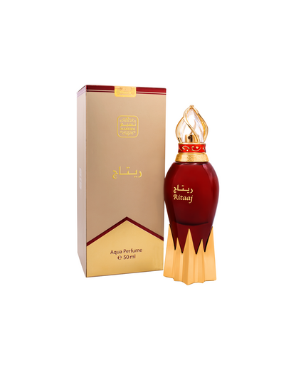 ritaaj aqua parfum by naseem perfume bottle shows beside its box against white background