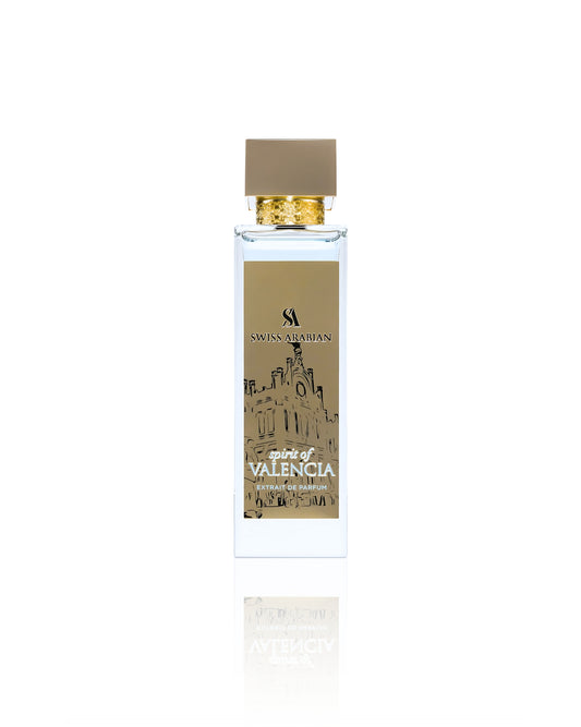 spirit of valencia by swiss arabian perfume bottle shows against white background