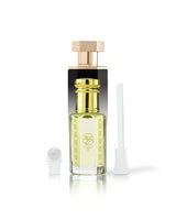 Saffron 33 perfume oil bottle with reef 33 behind shows against white background
