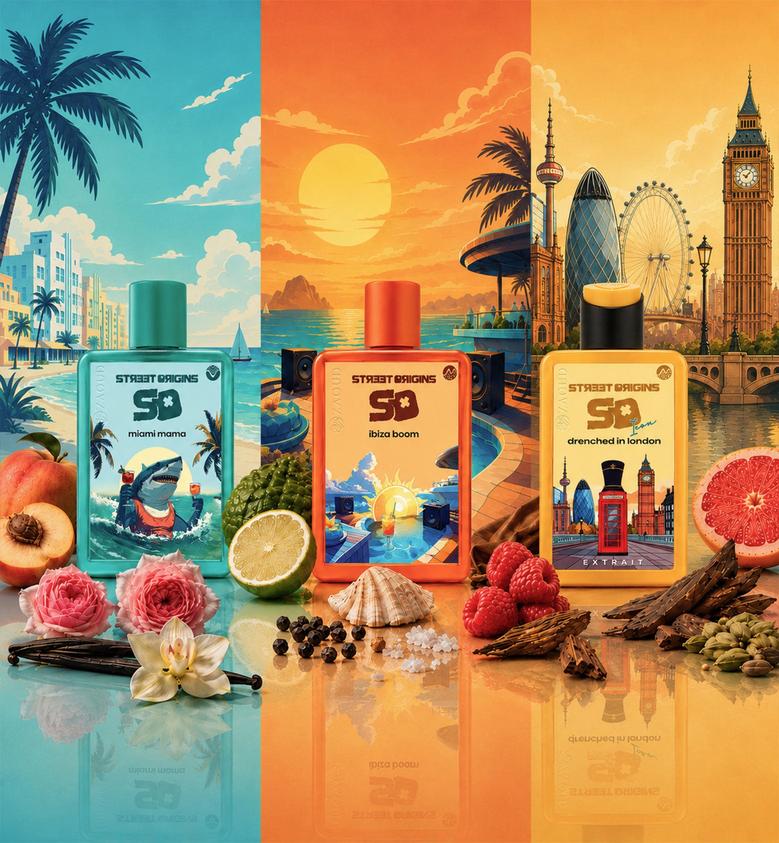 street origins perfumes bottle collection banner