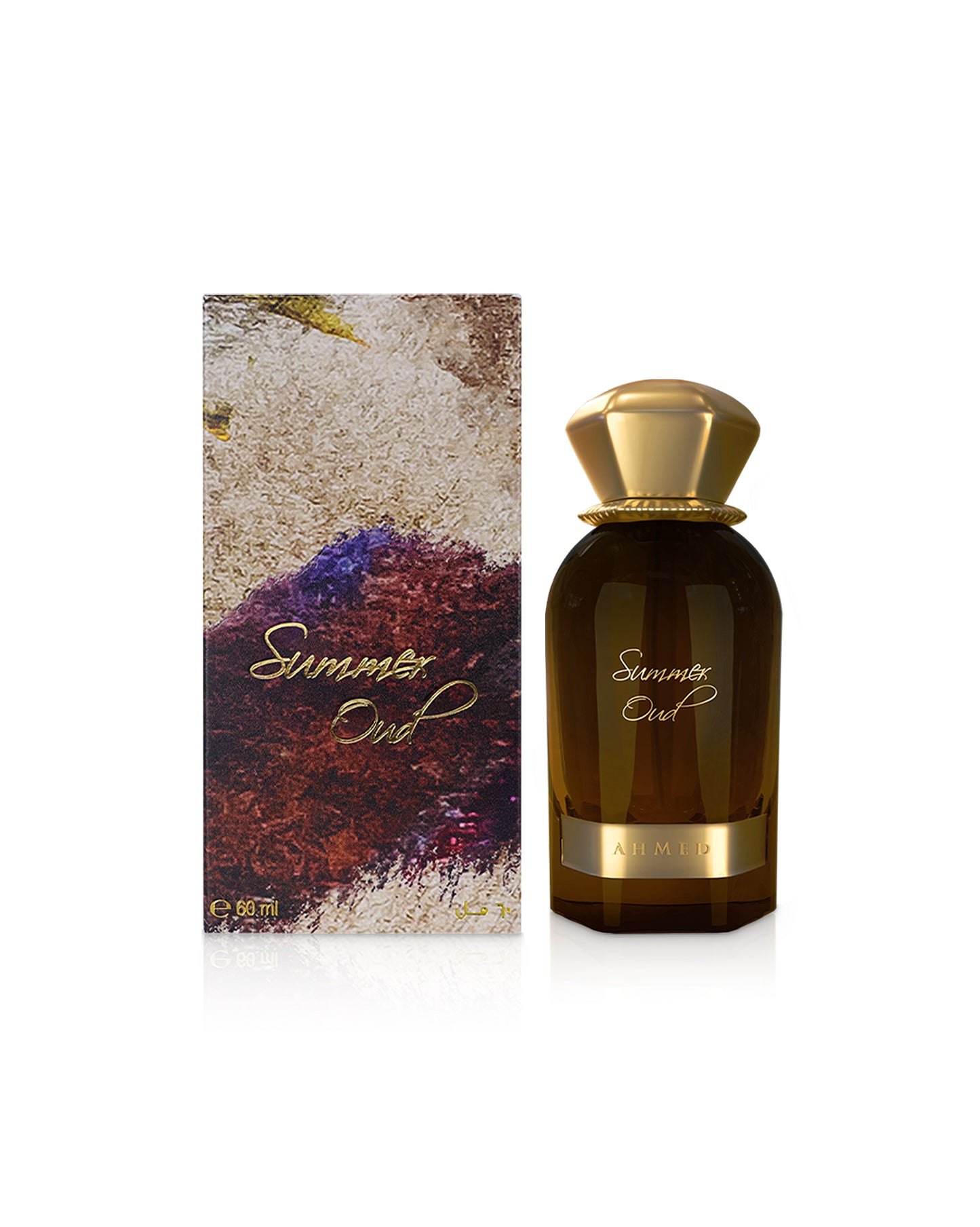 ahmed al maghribi summer oud perfume bottle shows beside its box against white background