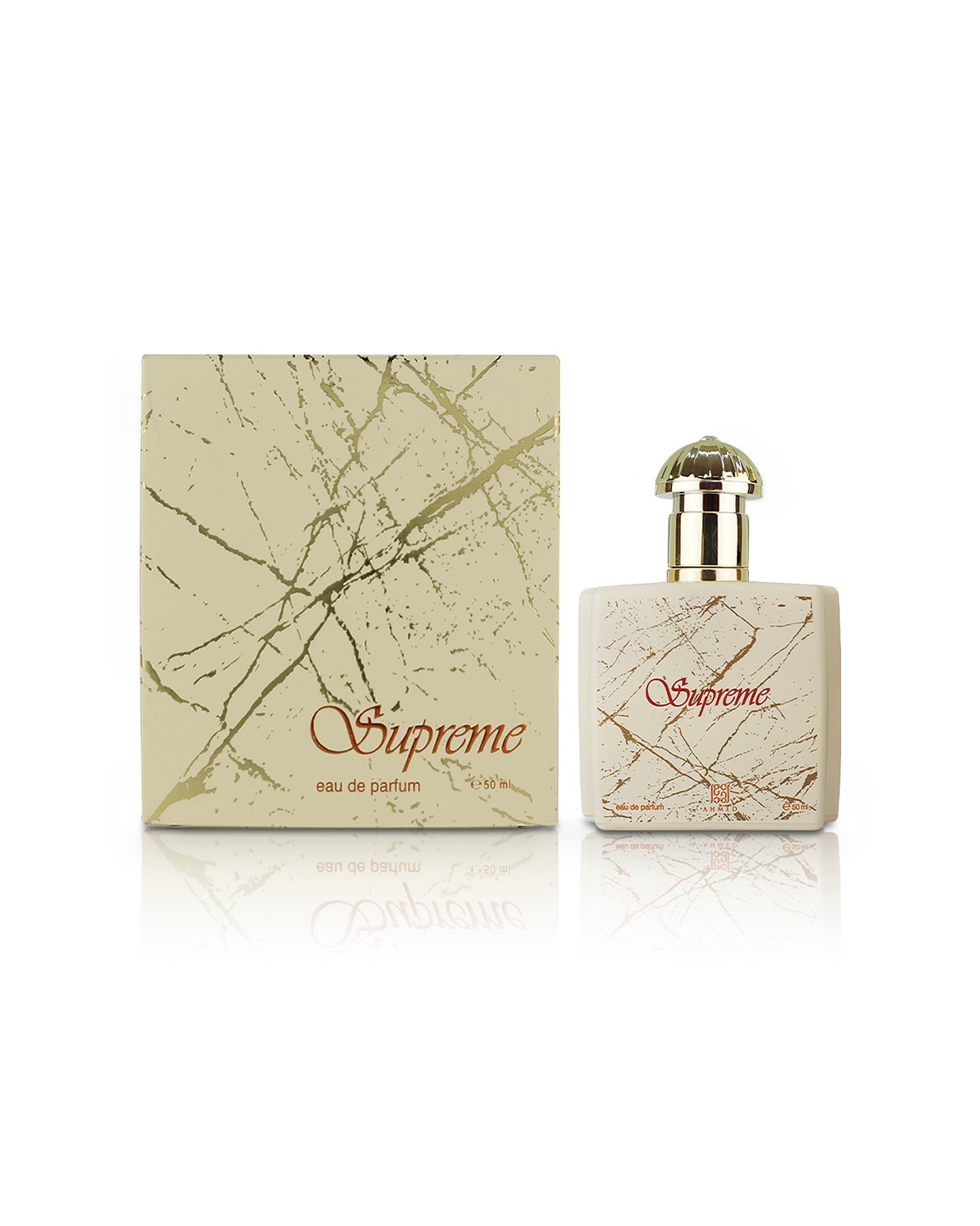 ahmed al maghribi supreme perfume bottle shows beside its box against white background