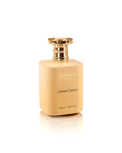 paris corner taskeen caramel cascade perfume bottle shows against white background