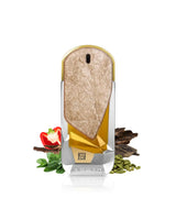 the alchemy lab 2025 perfume bottle surrounded by fragrance notes like cardamom and oud shows against white background