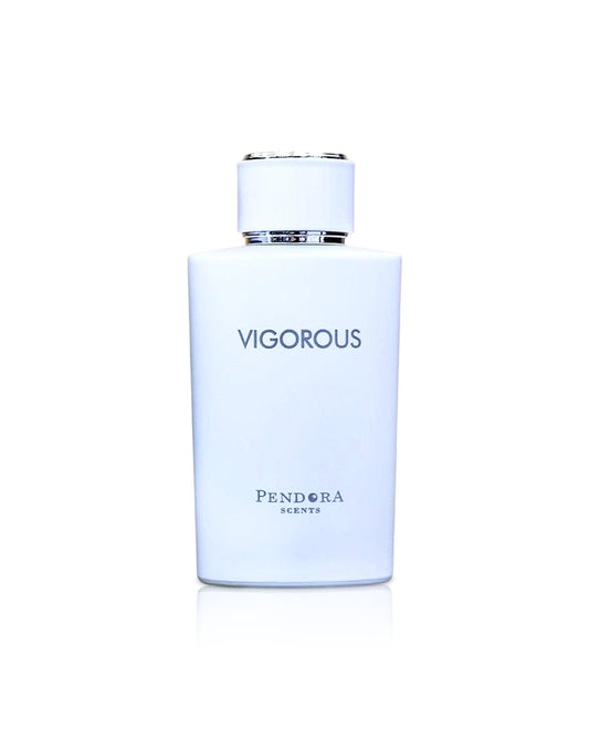 PENDORA SCENTS Perfume bottle labeled 'Vigorous' by 'Pendora' on a white background