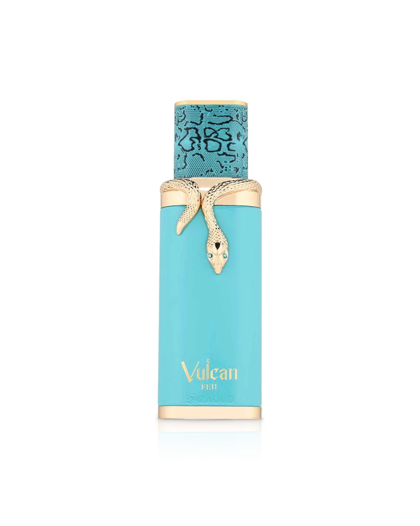 french avenue vulcan feu perfume bottle shows against white background
