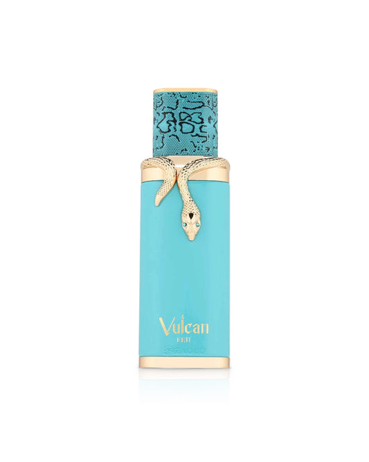 french avenue vulcan feu perfume bottle shows against white background