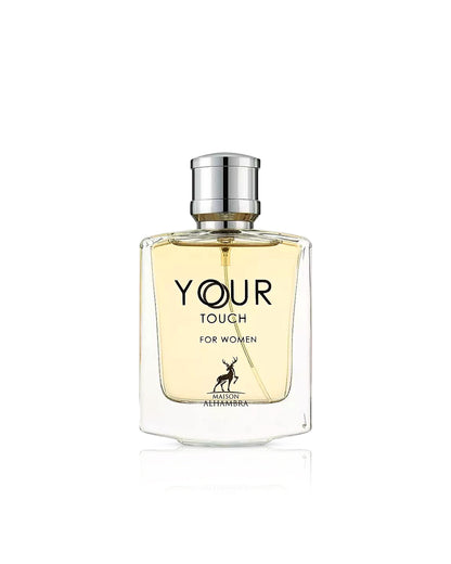 maison alhambra your touch for women perfume bottle shows against white background