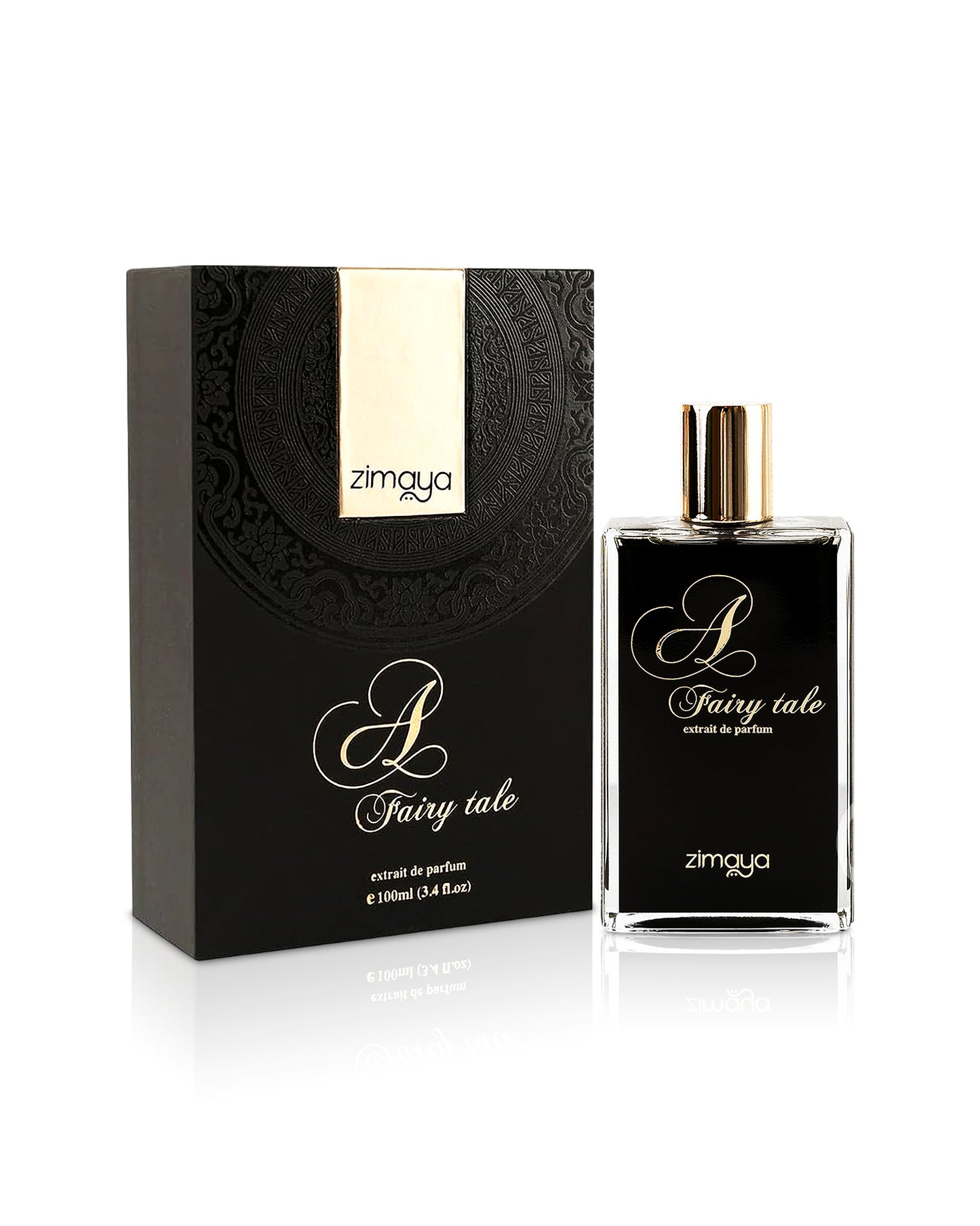 zimaya a fairy tale extrait de parfum bottle shows beside its box against white background