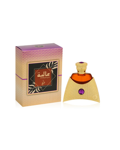 khadlaj aaliya perfume oil bottle shows beside its box against white background