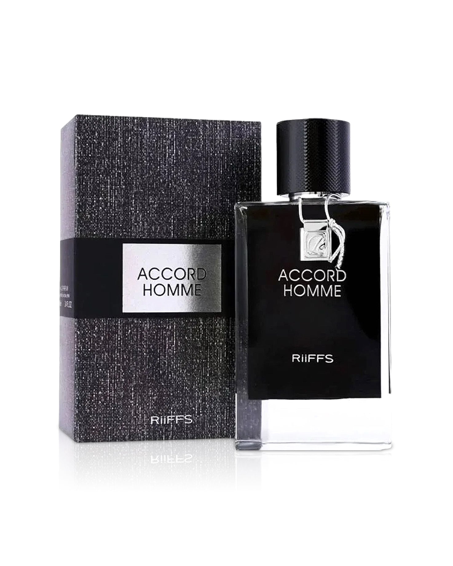 acoord homme by riiffs perfumes bottle shows beside its box against white background