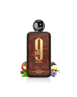 afnan 9pm elixir Perfume bottle labeled '9 Elixir' with decorative elements like cardamom and lavender on a white background