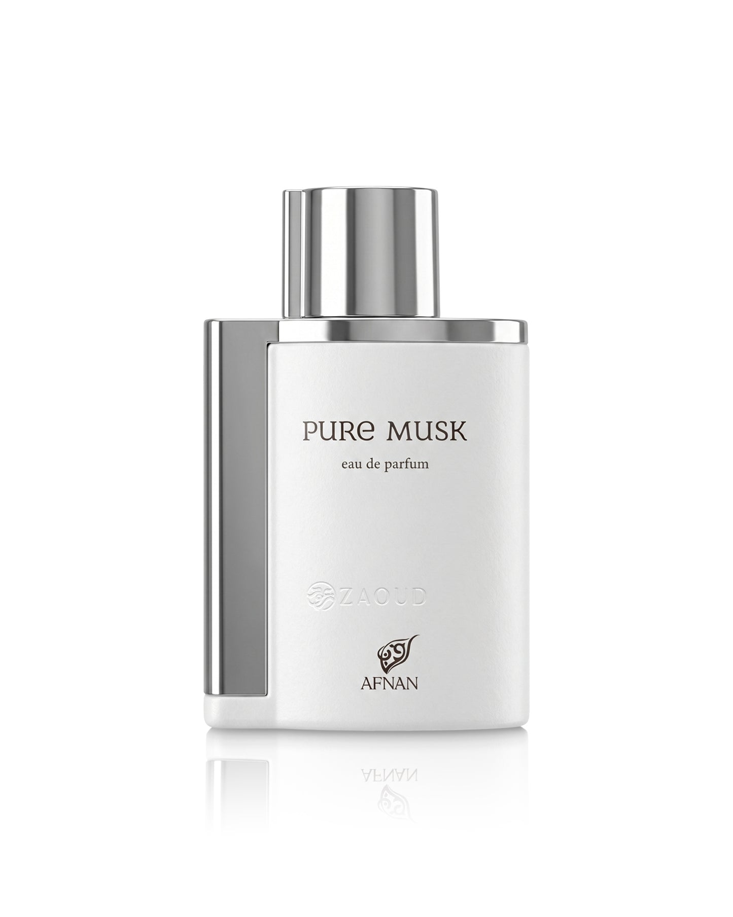 afnan pure musk perfume bottle shows against white background