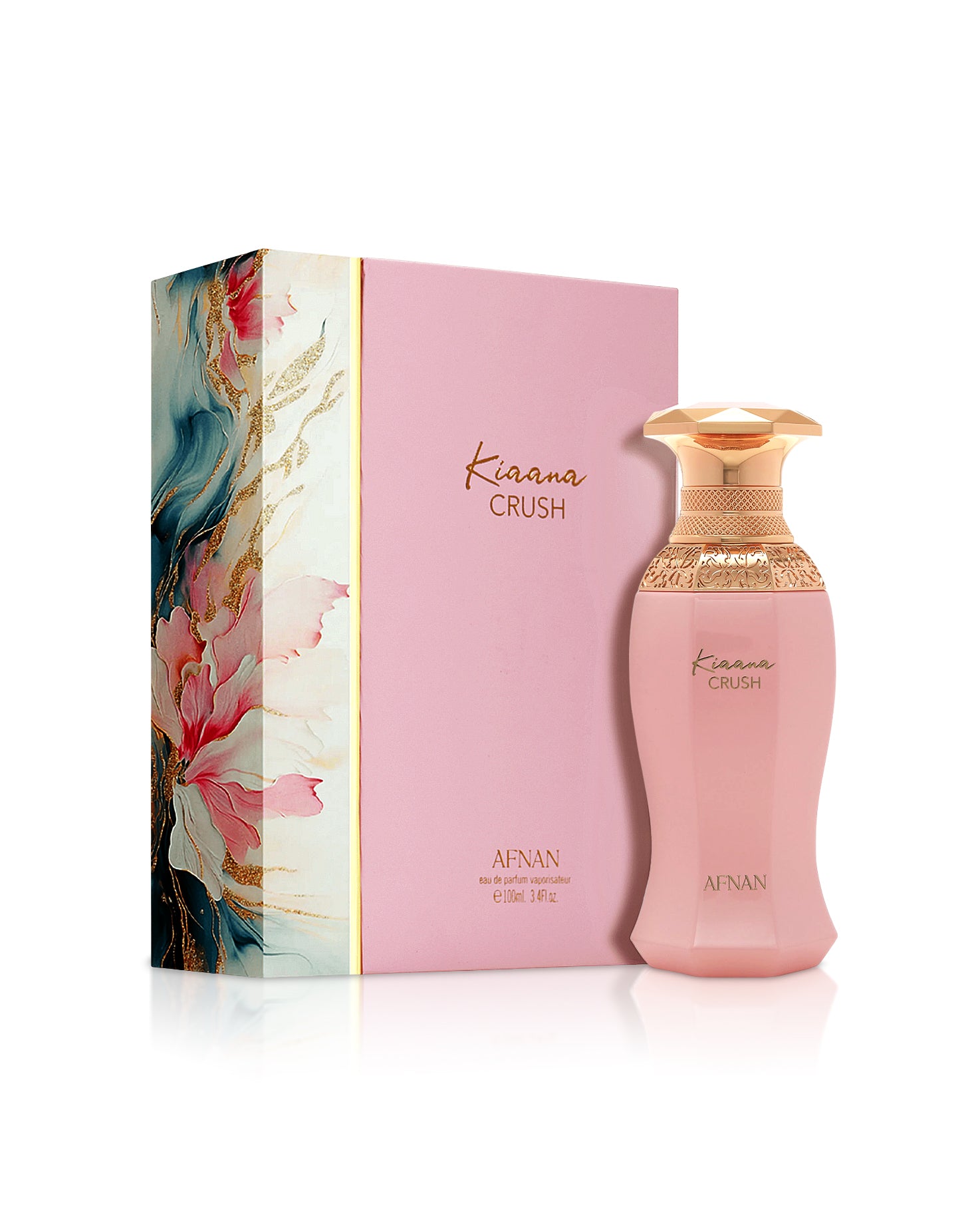 afnan kiaana crush perfume bottle shows beside its box against white background