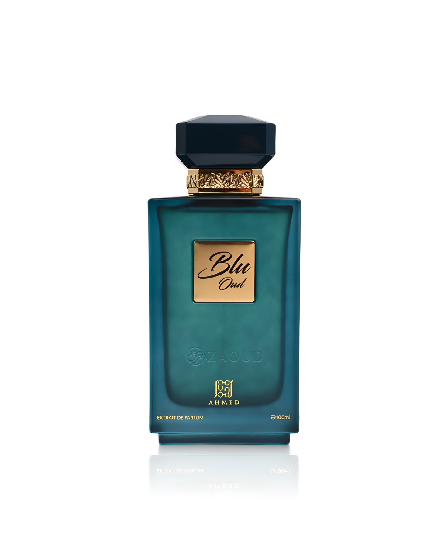 ahmed al maghribi blu oud perfume bottle shows against white background