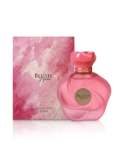 ahmed al maghribi blush noir perfume bottle beside packaging shows against white background