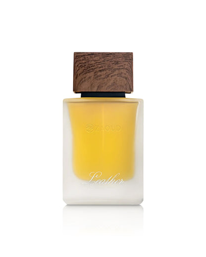 ahmed al maghribi leather perfume bottle shows against white background