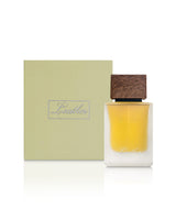 ahmed al maghribi leather perfume bottle shows beside its packaging against white background