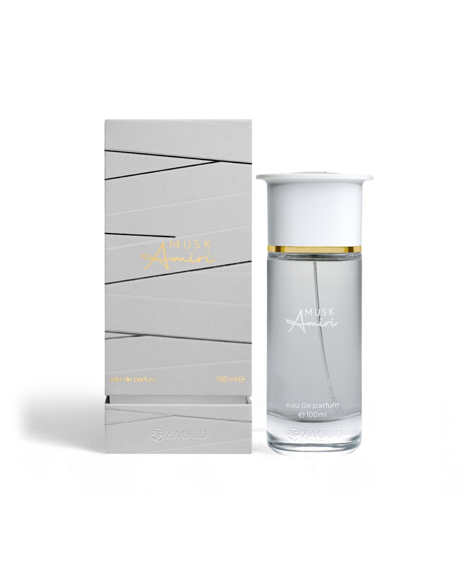 ahmed al maghribi musk amiri perfume bottle and packaging on a white background