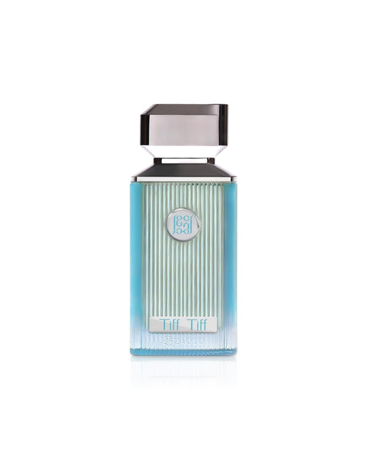 ahmed al maghribi tiff tiff perfume bottle against white background