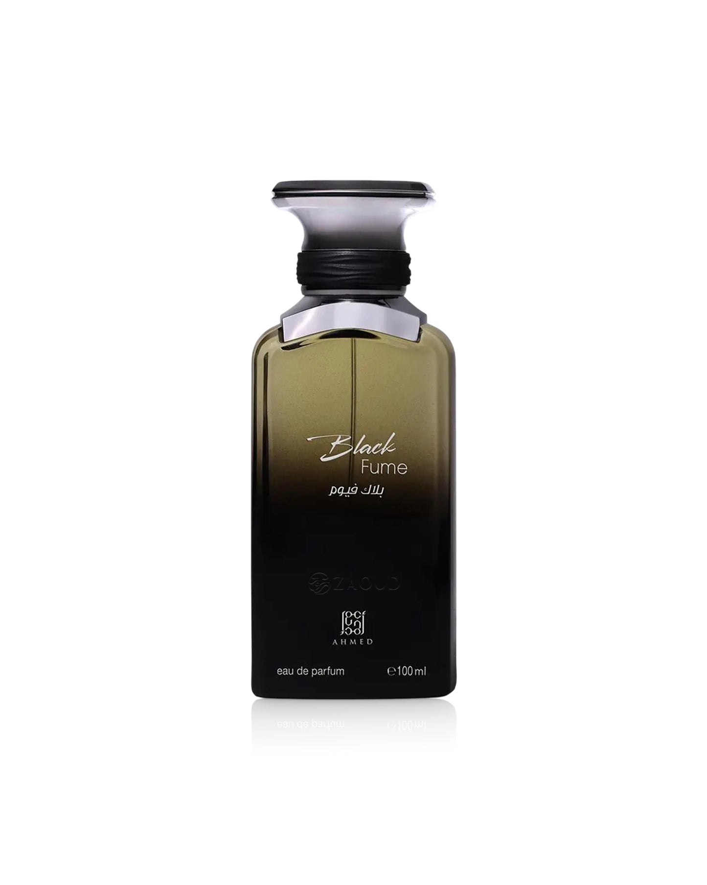 Ahmed al maghribi black fume perfume bottle shows against white background