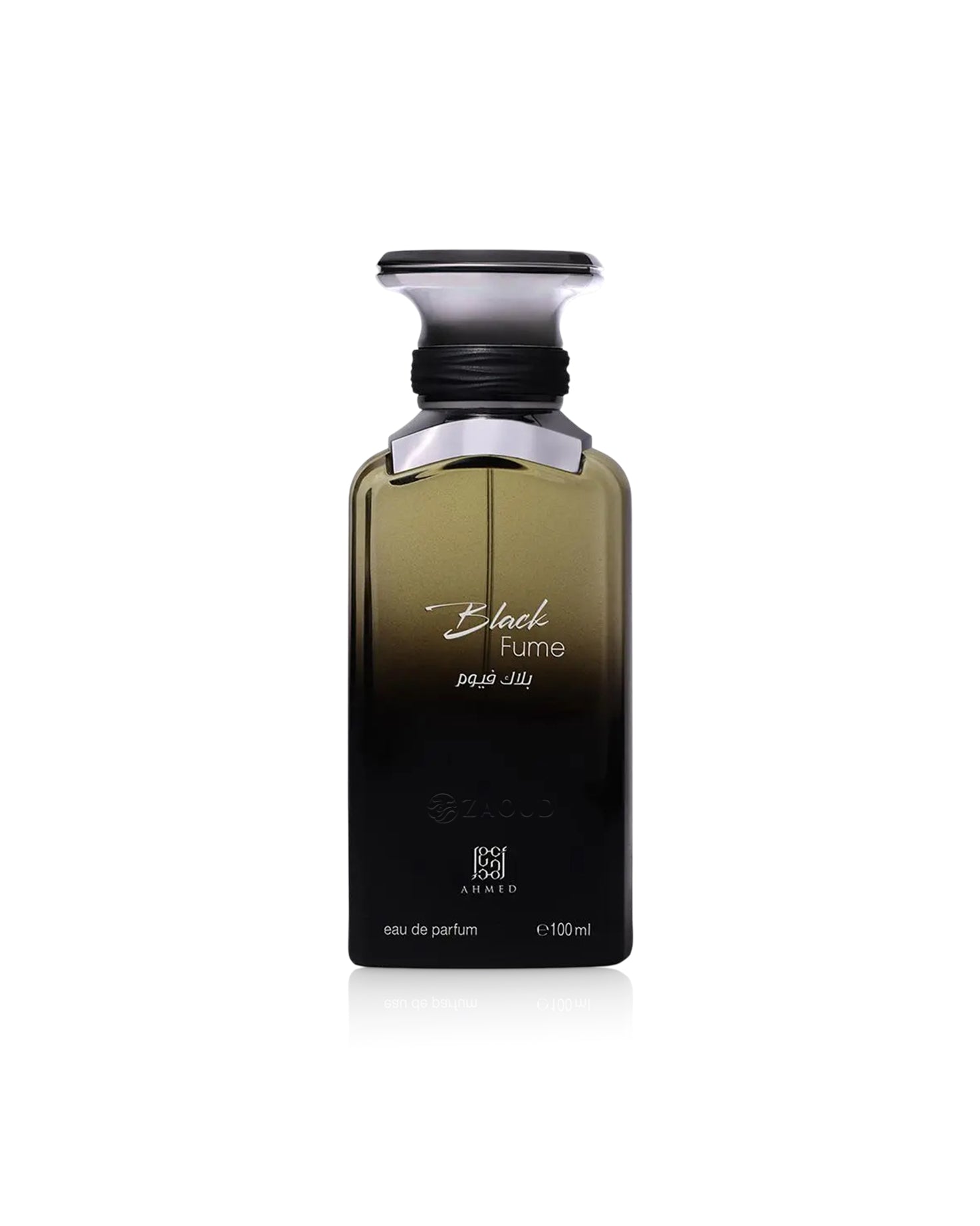 Ahmed al maghribi black fume perfume bottle shows against white background