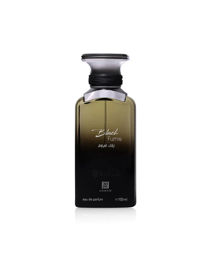 Ahmed al maghribi black fume perfume bottle shows against white background