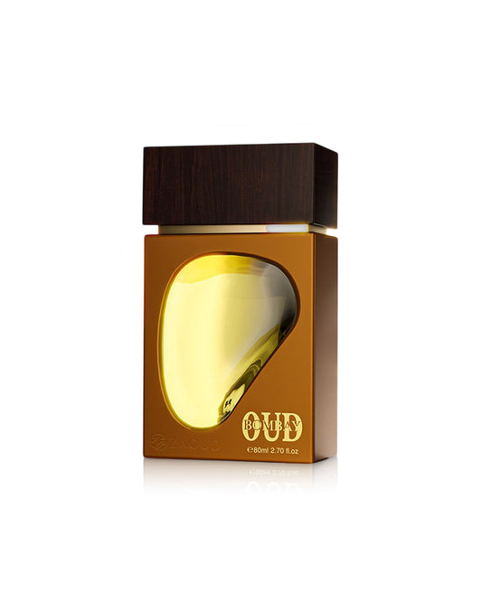 ahmed al maghribi Bombay Oud perfume bottle with gold cap on a white background
