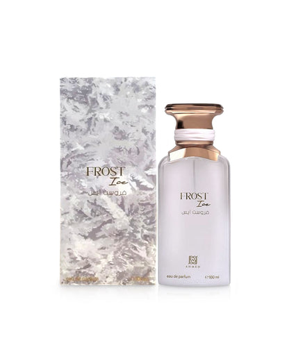 ahmed al maghribi Frost Ice perfume bottle and packaging on a white background