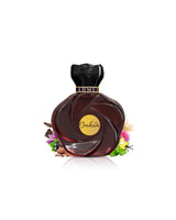 ahmed al maghribi gardenia Perfume bottle with decorative elements like patchouli and vanilla on a white background