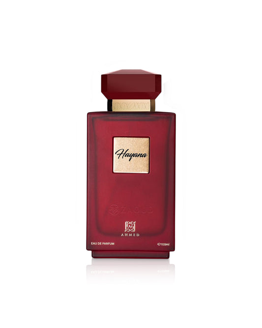 ahmed al maghribi hayana perfume bottle shows against white background