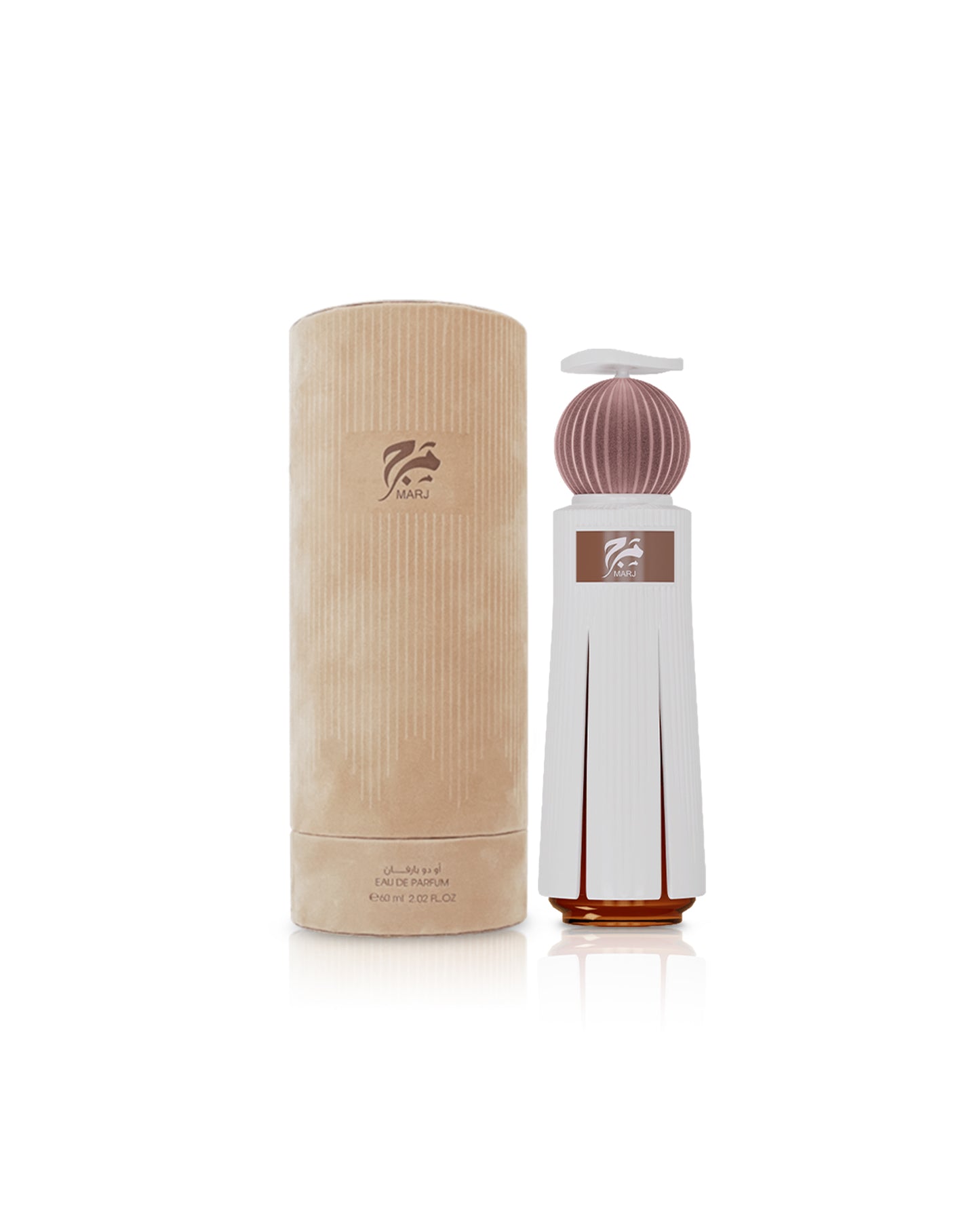 ahmed al maghribi marj perfume bottle shows beside its velvet box against white background