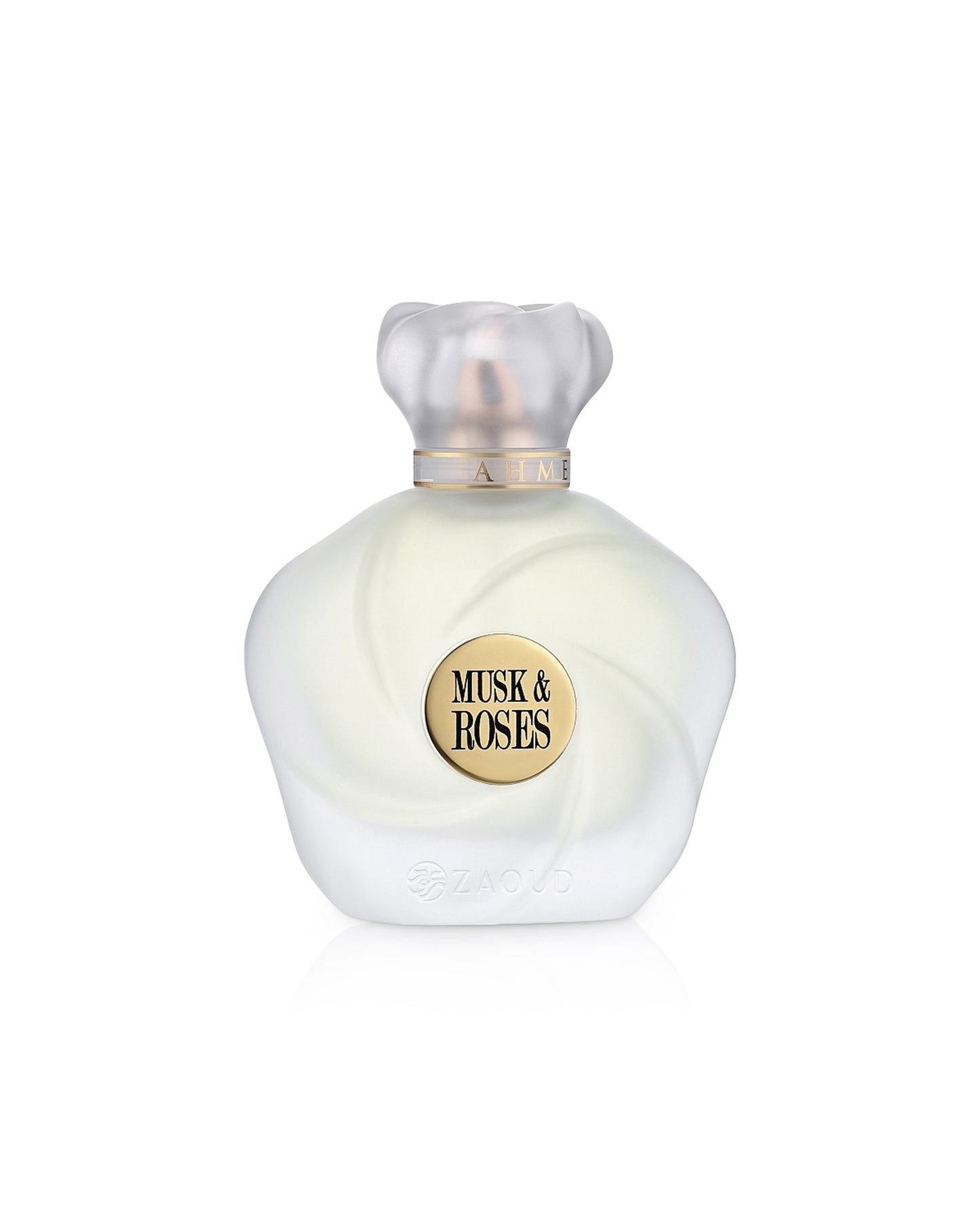 ahmed al maghribi musk and roses perfume bottle shows against white background