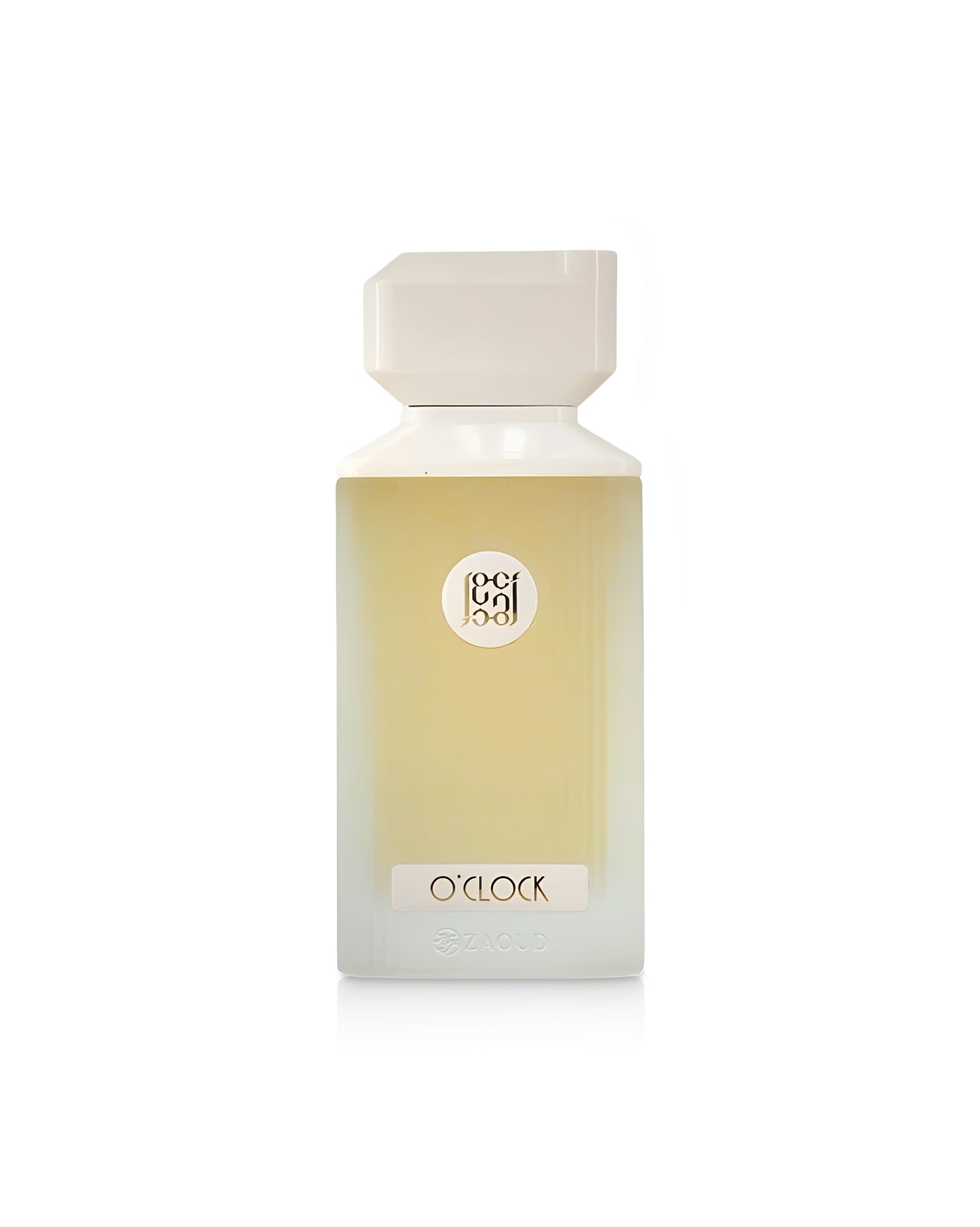 ahmed al maghribi o'clock Perfume bottle with a white cap and beige body on a white background