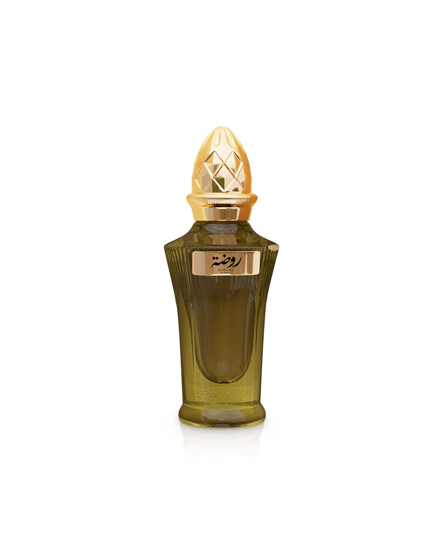 ahmed al maghribi rawdha Perfume bottle with gold cap on a white background