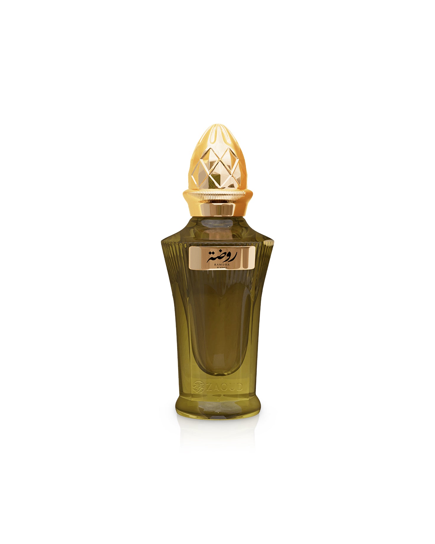 ahmed al maghribi rawdha Perfume bottle with gold cap on a white background