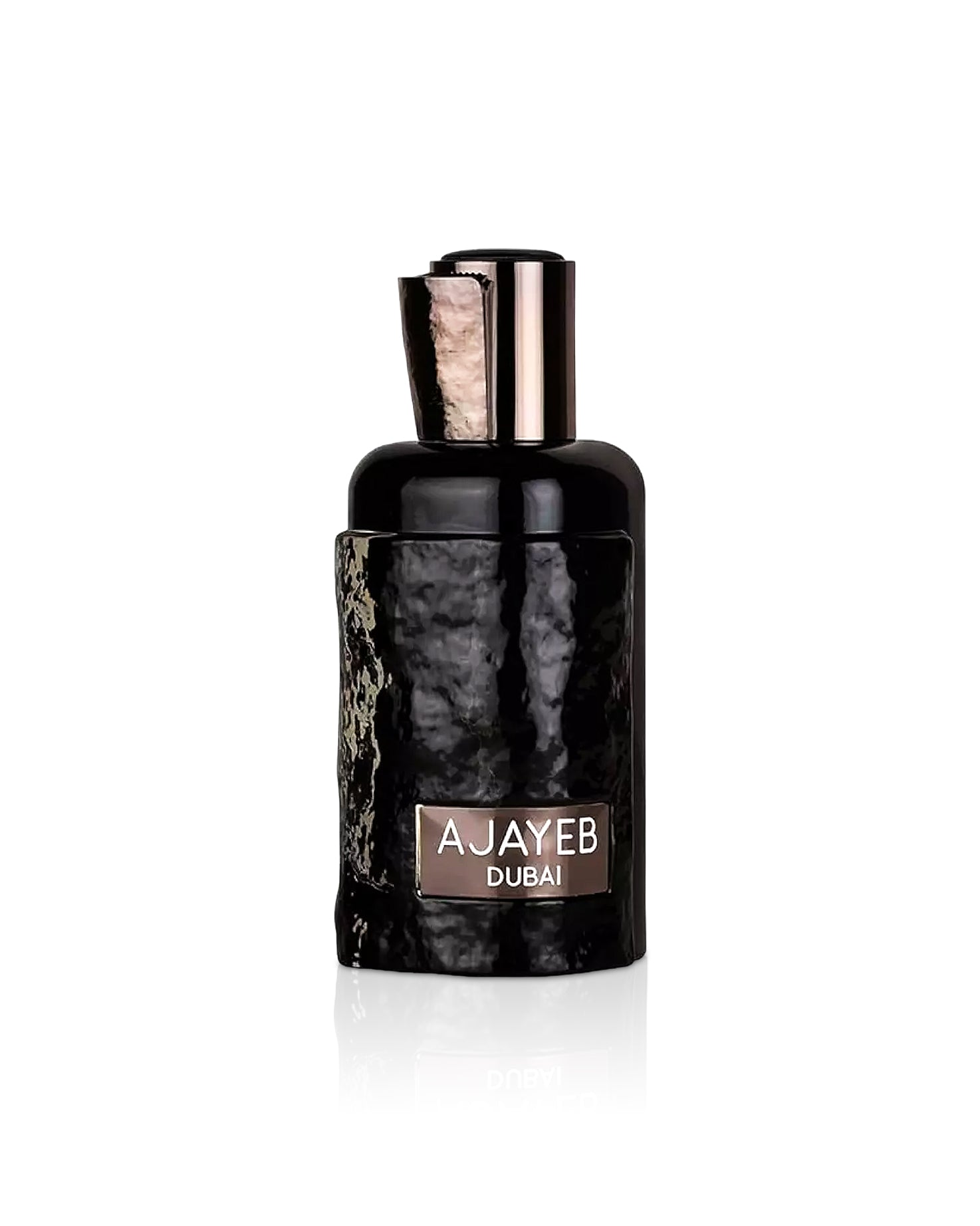 ajayeb dubai potrait black by lattafa perfume bottle shows against white background