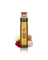 ajwad AIR FRESHNER BOTTLE surrounded by rose vanilla against white background